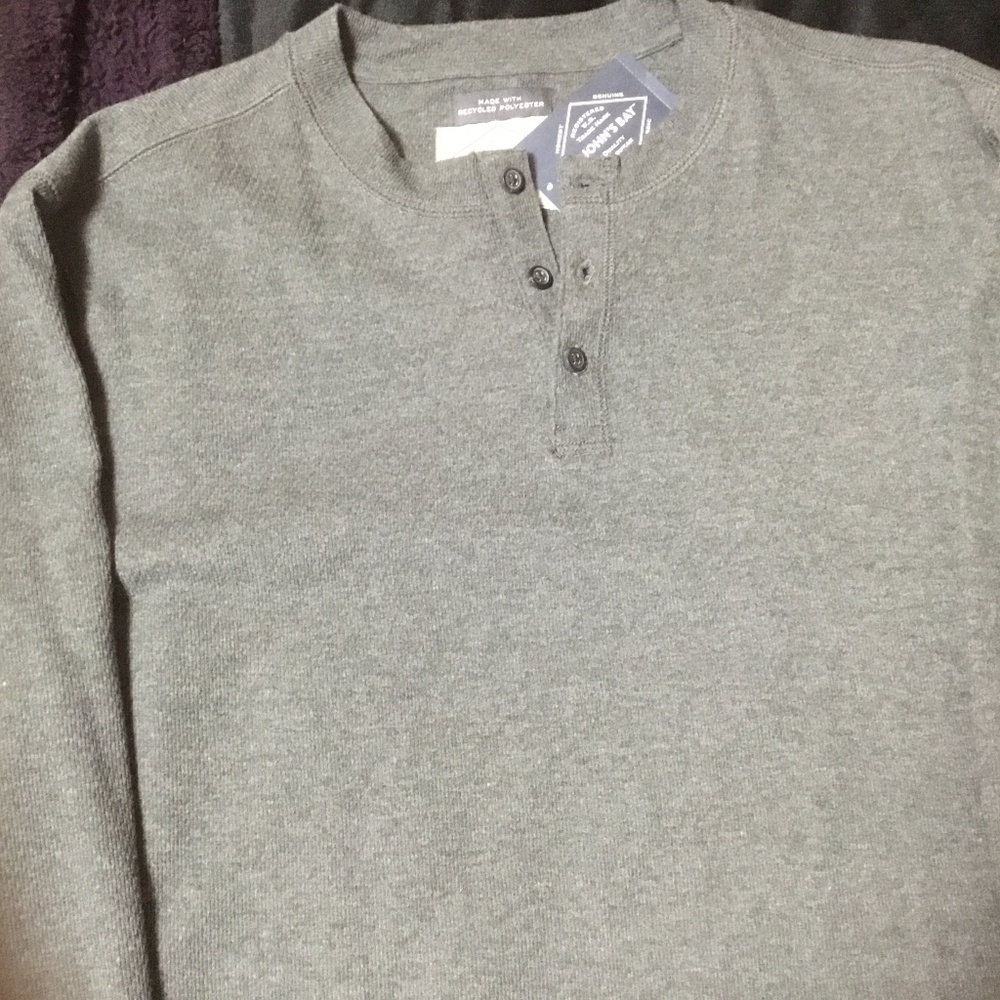 St JOHN’S BAY 3 Button Long Sleeve (CHARCOAL HEATHER) Men's